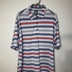 FootJoy Men's Polo Shirt - Navy, Red, and White Stripes